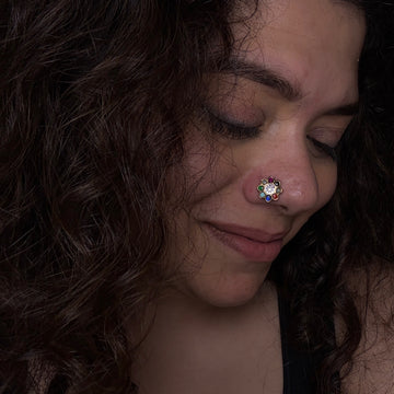 Navrattan Jadau Nose Pin